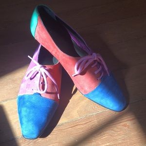Vintage Color Block Suede glacée Flats 1980s